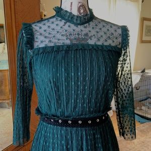 TOPSHOP Beautiful Teal Lace High Neck Dress